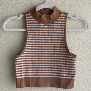 BOZZOLO Tan White Stripes Turtle Neck Tank Top - Size M/L
